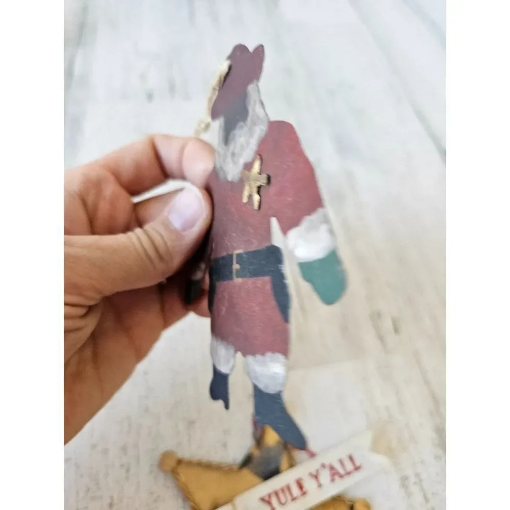 Vintage cowboy Santa‎ ornament Xmas tree badge Santa with badges